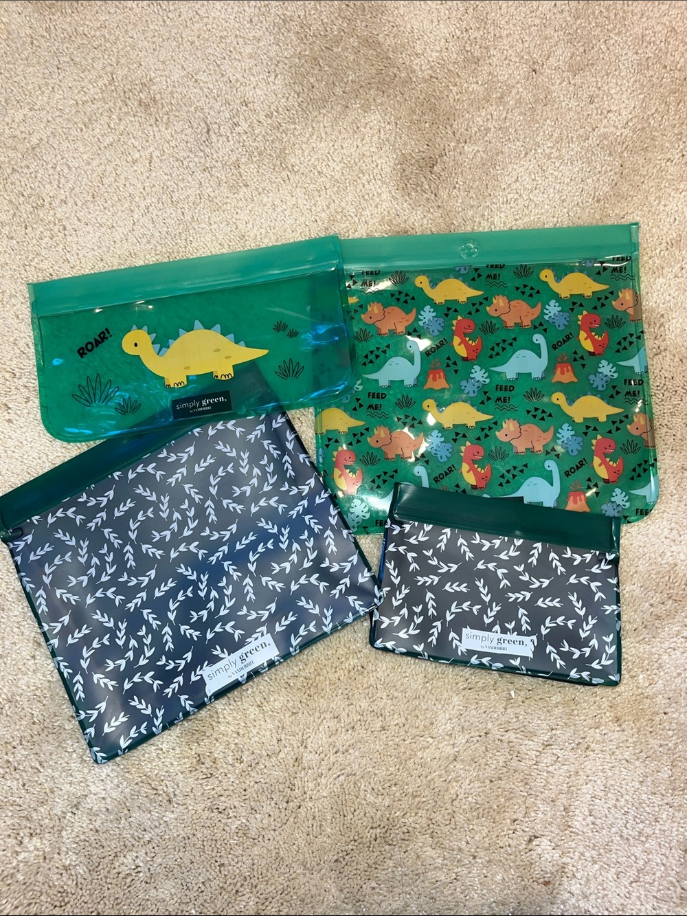 Kids Dino & Leaf Reusable Snack Bags - Green
